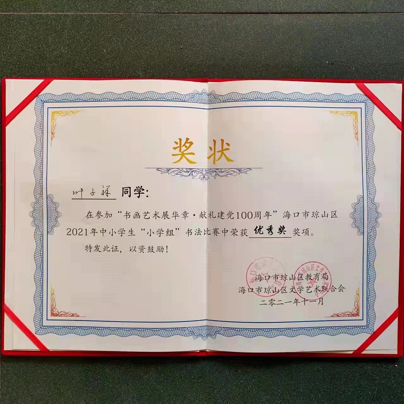 热烈祝贺欧美性爱学生参加琼山区2021年度中小学书法比赛取得喜人成绩